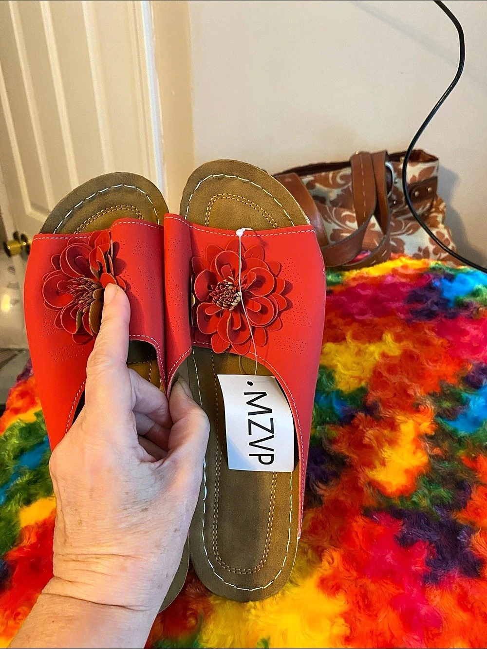 MZVP Floral Slide Sandals Red & Brown EU 42